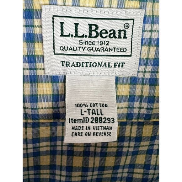 LL Bean Mens Shirt Size L Tall Traditional Fit Button Down Yellow Plaid Cotton - Picture 5 of 8